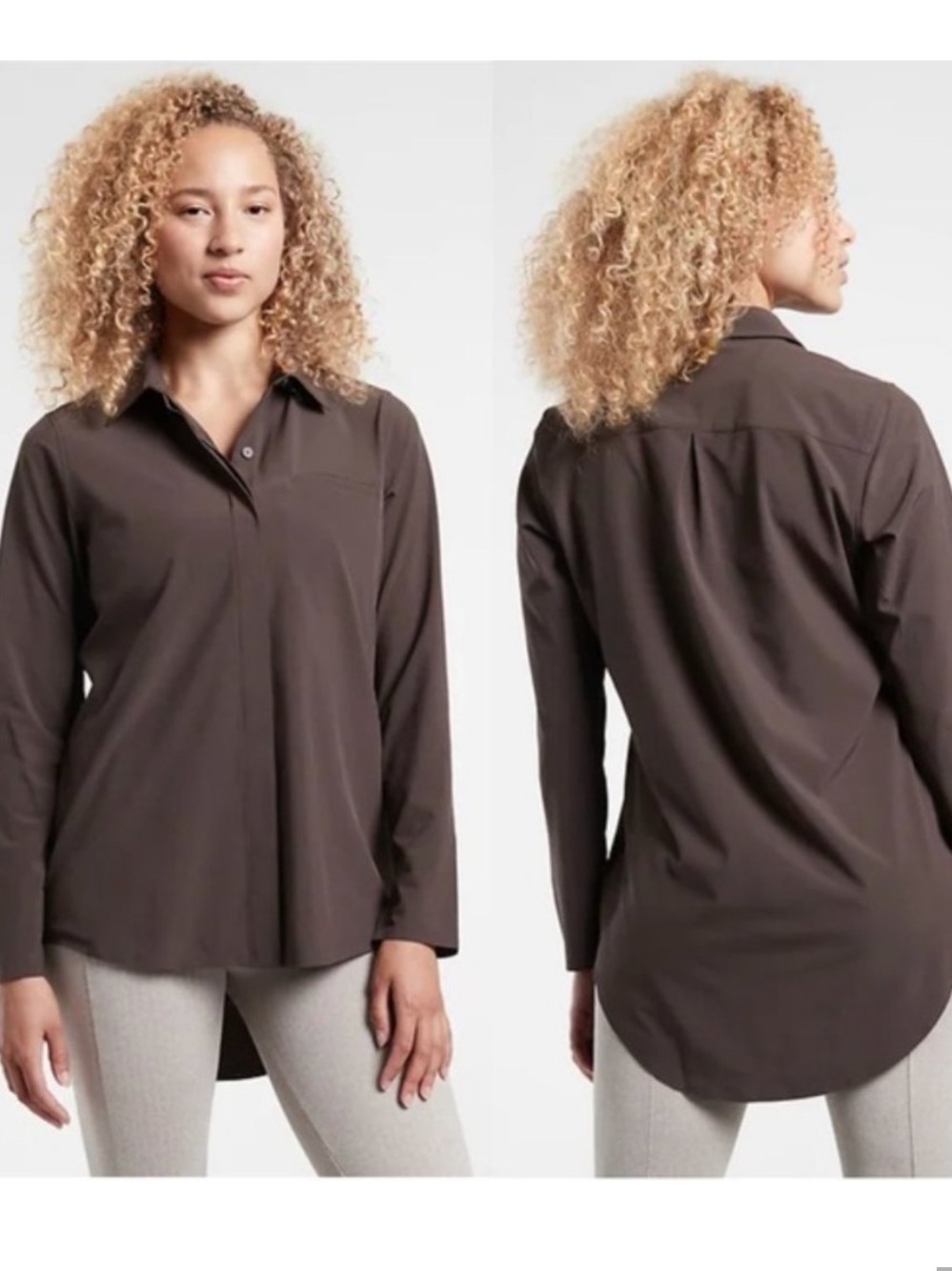 ATHLETA | Urbanite Walnut Brown Button Down Top